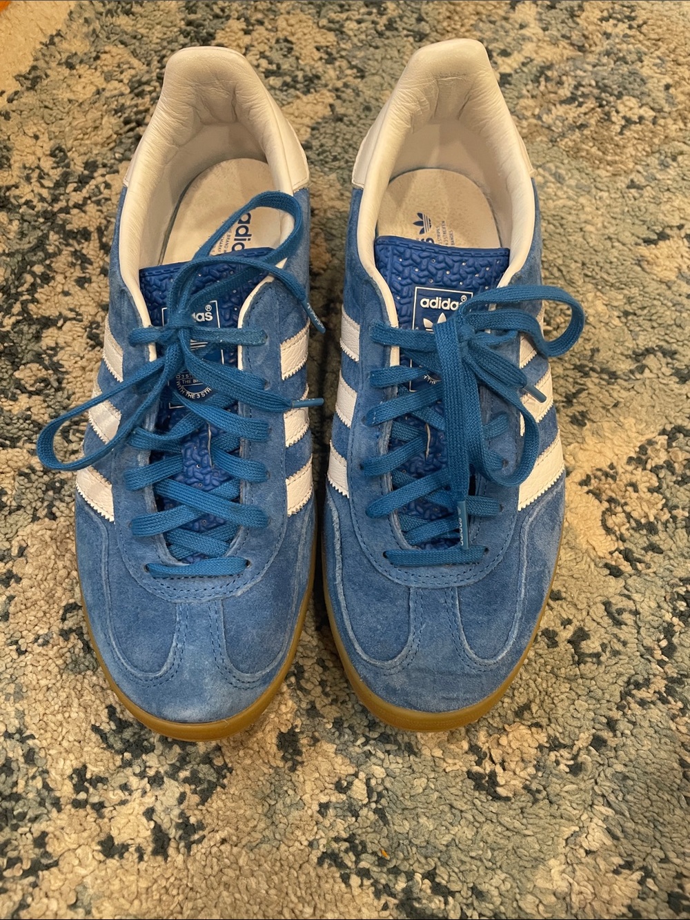 adidas Gazelle Blue Suede Sneakers with White Stripes